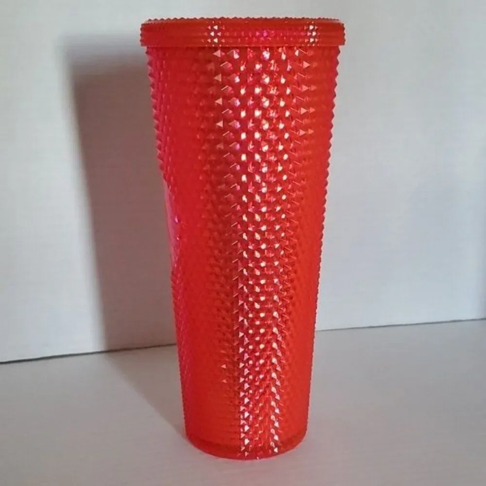 24 oz Starbucks Coffee Travel Tumbler 2023 Ruby Hot Pink Studded Venti COLD CUP